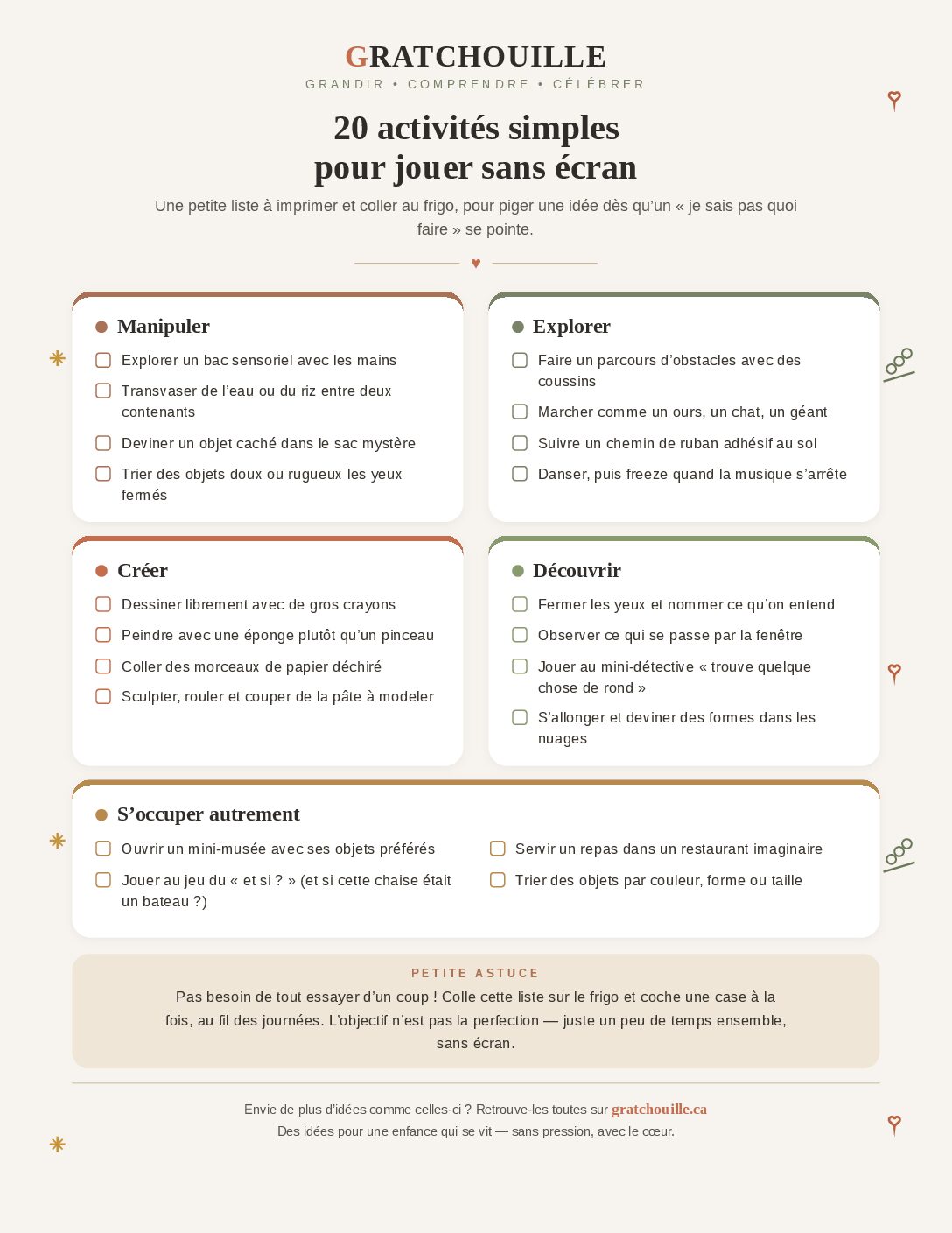 Aperçu de l'imprimable 20 activités sans écran
